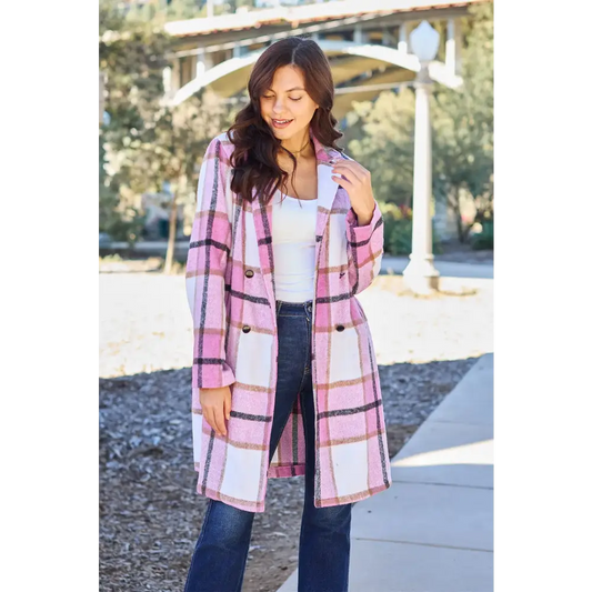 Plaid Button Up Lapel Collar Coat.