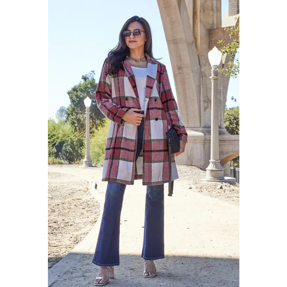 Plaid Button Up Lapel Collar Coat - KRIFFA 
