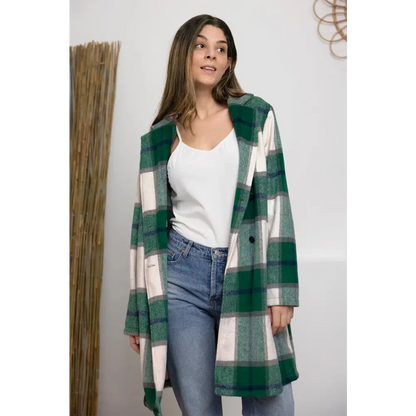 Plaid Button Up Lapel Collar Coat.