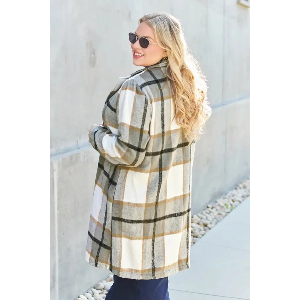 Plaid Button Up Lapel Collar Coat - KRIFFA 
