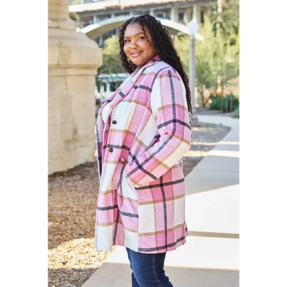 Plaid Button Up Lapel Collar Coat.