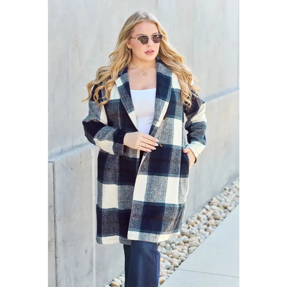 Plaid Button Up Lapel Collar Coat.
