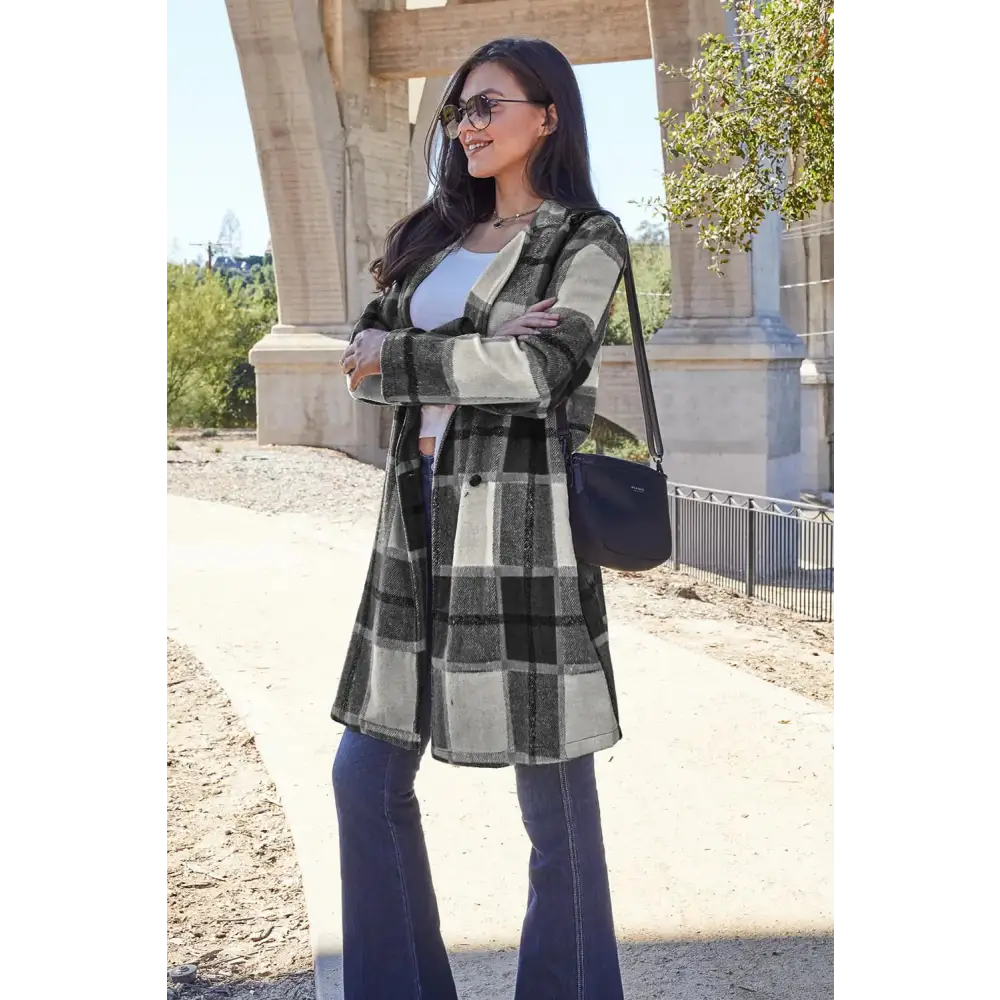 Plaid Button Up Lapel Collar Coat - KRIFFA 