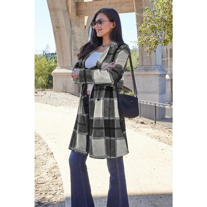 Plaid Button Up Lapel Collar Coat - KRIFFA 