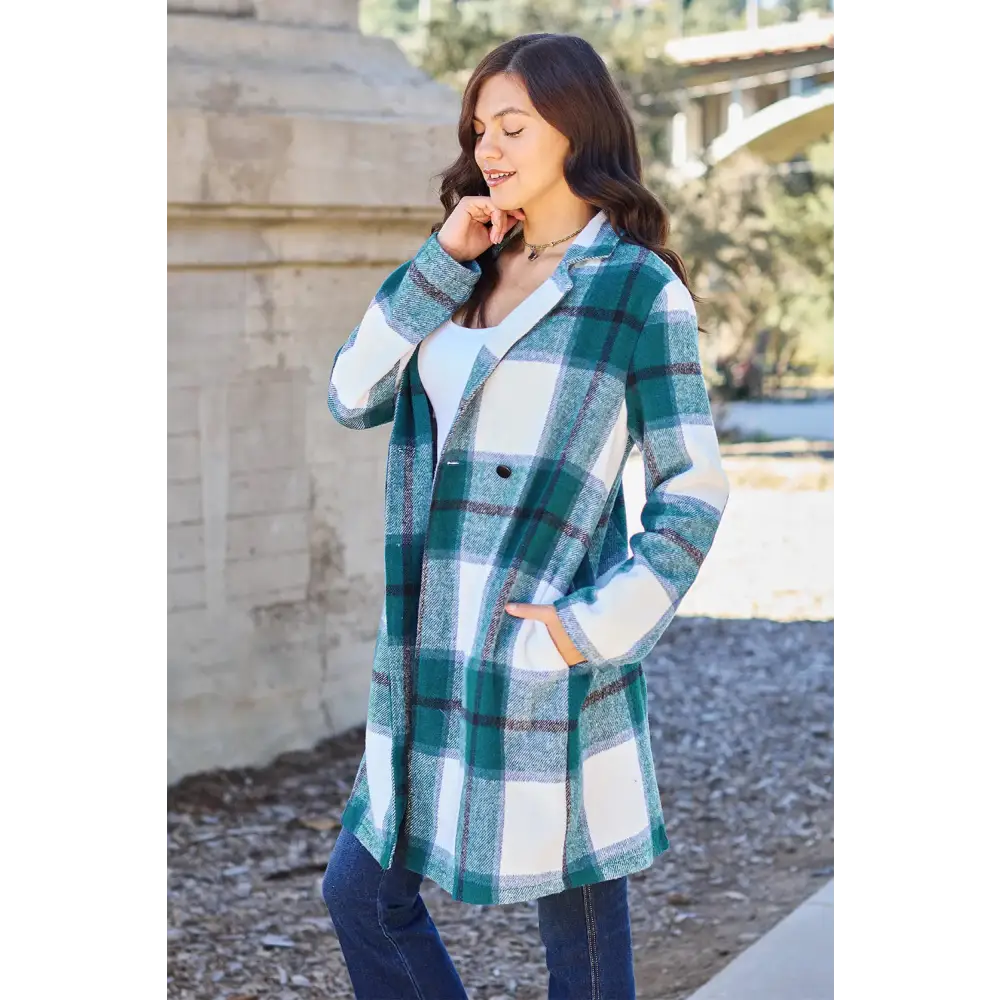 Plaid Button Up Lapel Collar Coat.