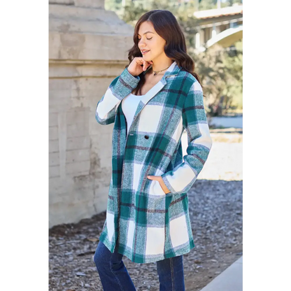 Plaid Button Up Lapel Collar Coat.