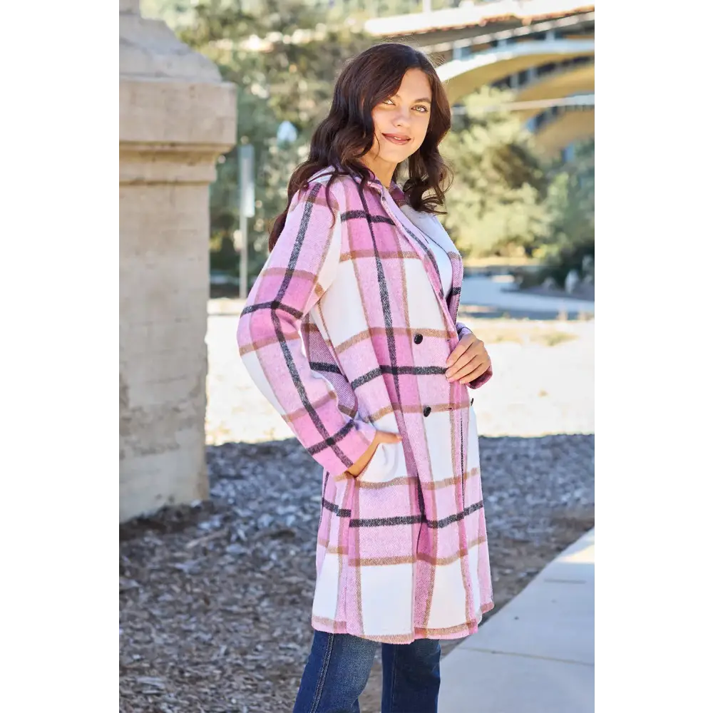 Plaid Button Up Lapel Collar Coat.