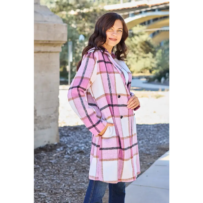 Plaid Button Up Lapel Collar Coat.
