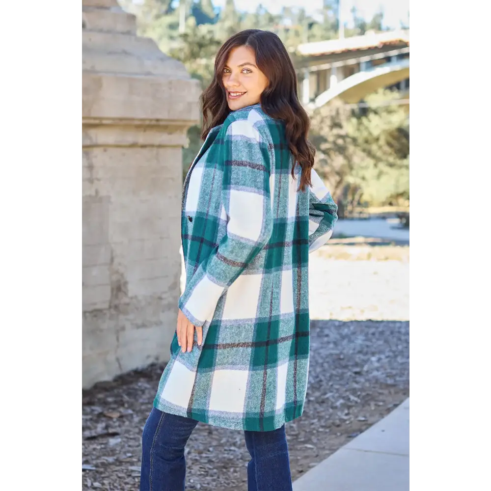 Plaid Button Up Lapel Collar Coat.