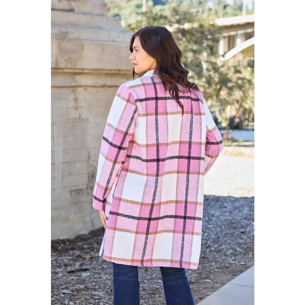 Plaid Button Up Lapel Collar Coat.