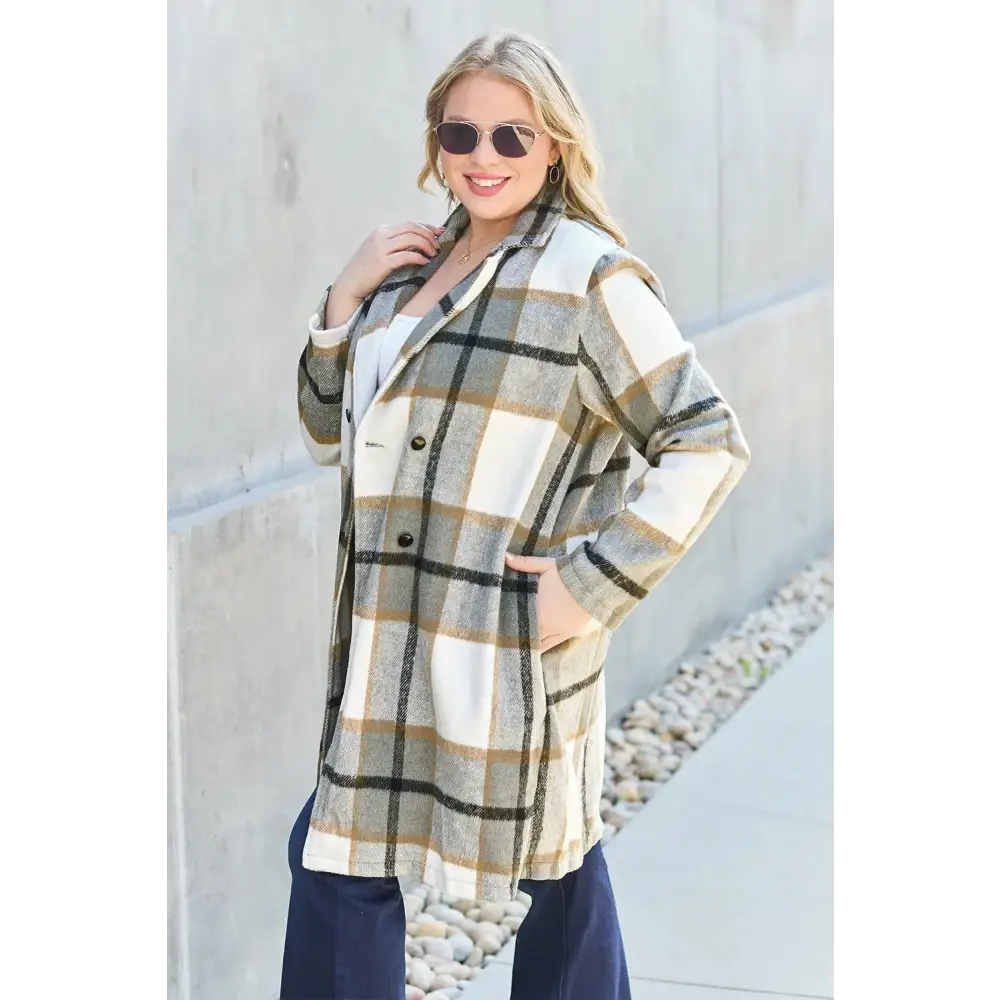 Plaid Button Up Lapel Collar Coat - KRIFFA 