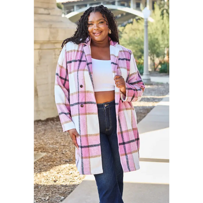 Plaid Button Up Lapel Collar Coat.