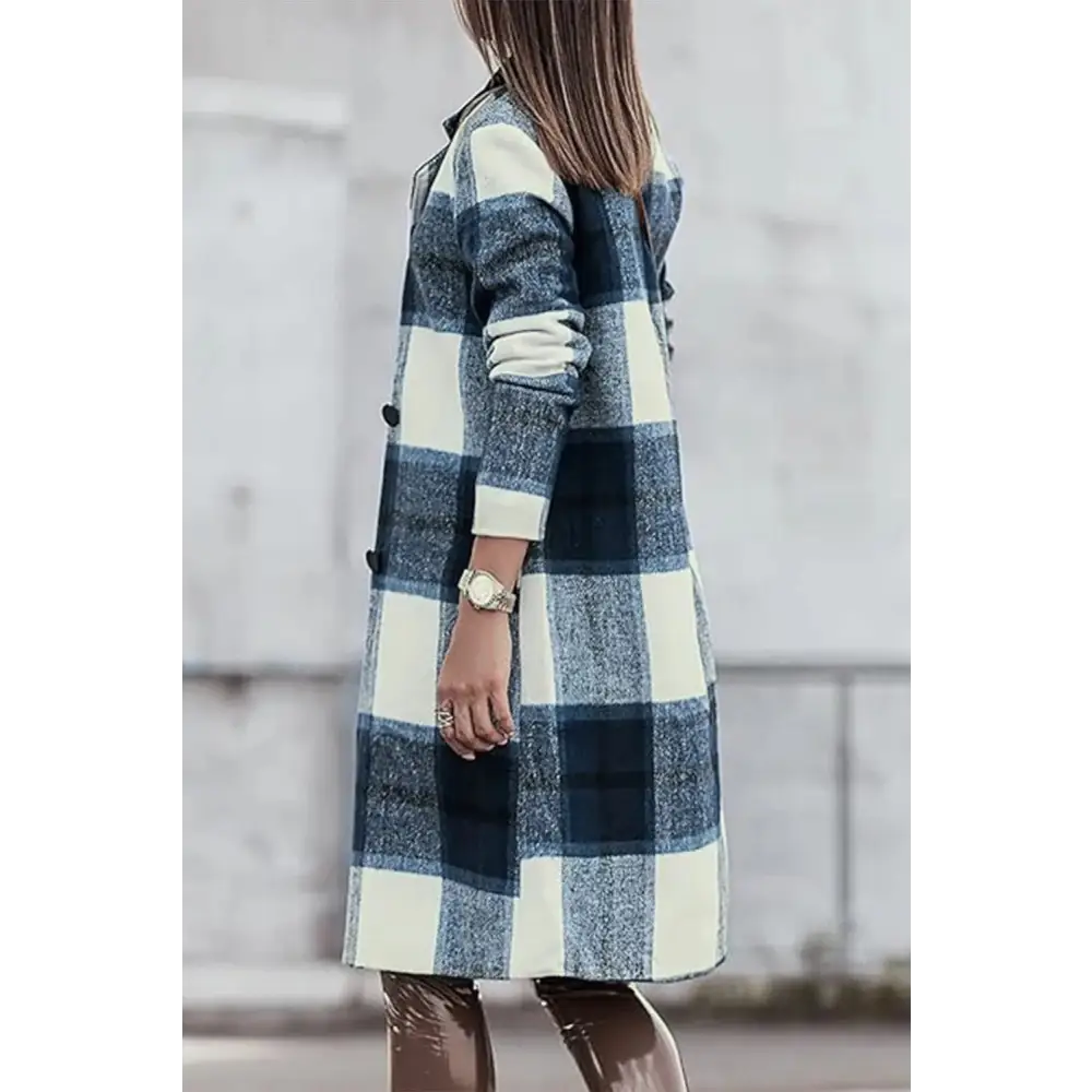Plaid Button Up Lapel Collar Coat.