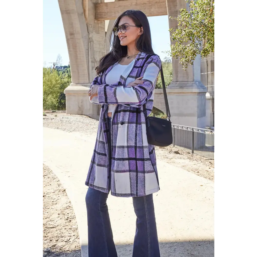 Plaid Button Up Lapel Collar Coat - KRIFFA 