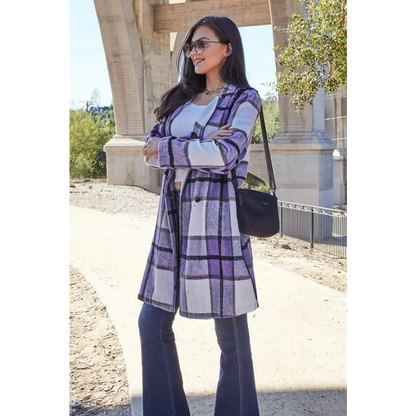 Plaid Button Up Lapel Collar Coat - KRIFFA 