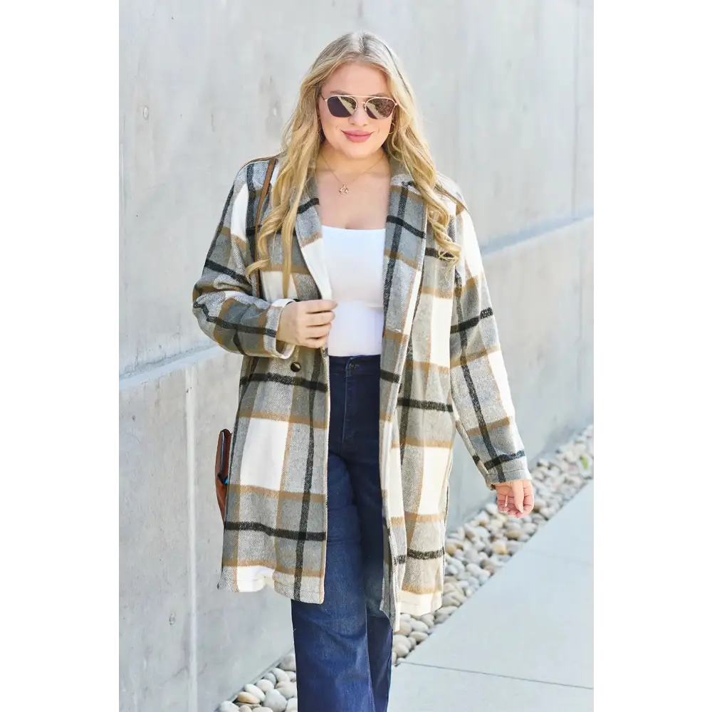 Plaid Button Up Lapel Collar Coat - KRIFFA 