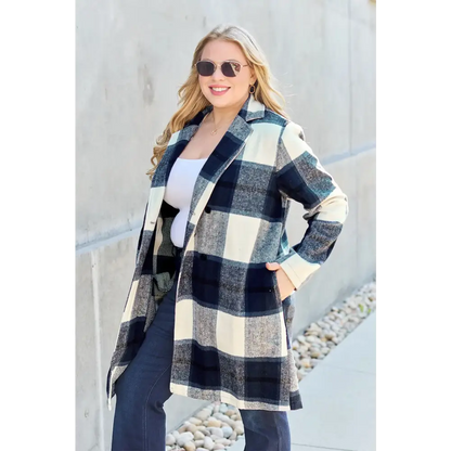 Plaid Button Up Lapel Collar Coat.