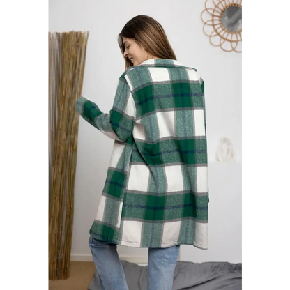 Plaid Button Up Lapel Collar Coat.