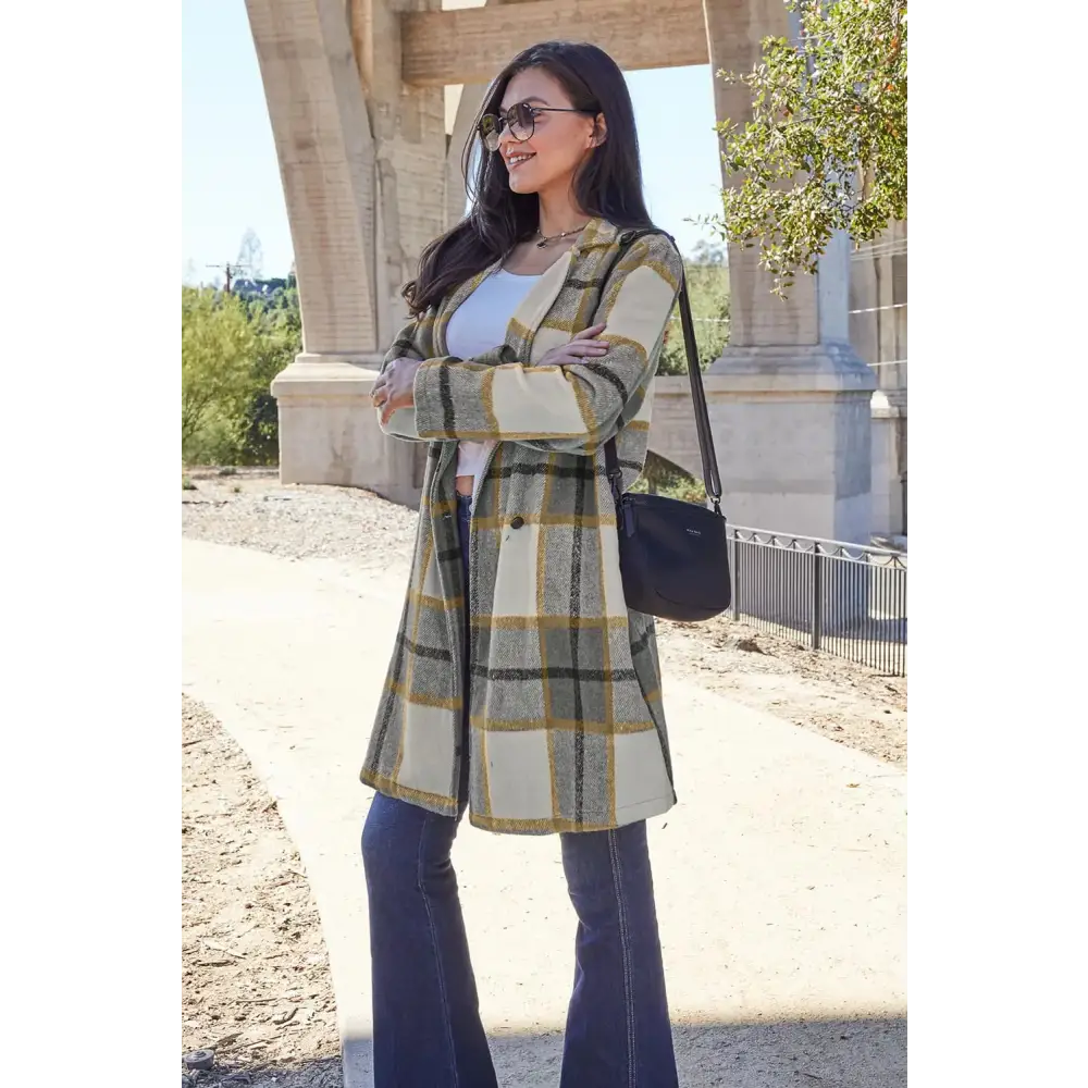 Plaid Button Up Lapel Collar Coat - KRIFFA 