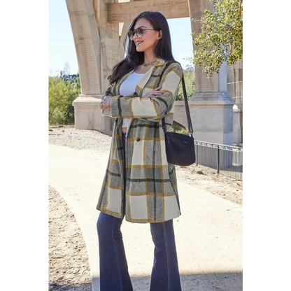 Plaid Button Up Lapel Collar Coat - KRIFFA 