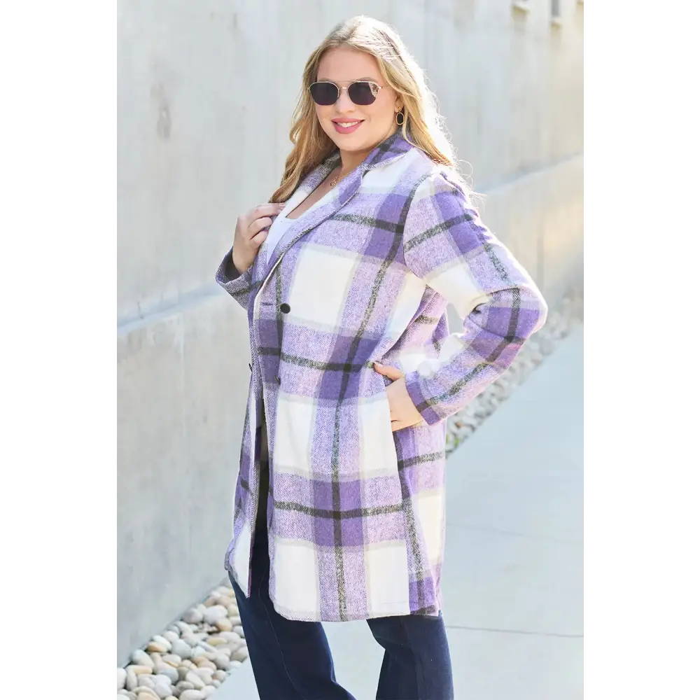 Plaid Button Up Lapel Collar Coat - KRIFFA 