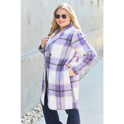 Plaid Button Up Lapel Collar Coat - KRIFFA 