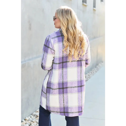 Plaid Button Up Lapel Collar Coat - KRIFFA 