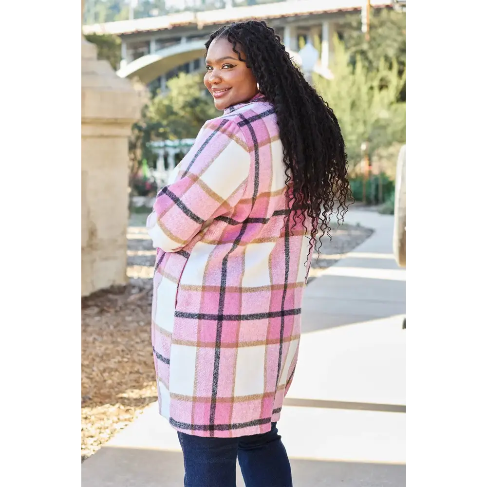 Plaid Button Up Lapel Collar Coat.
