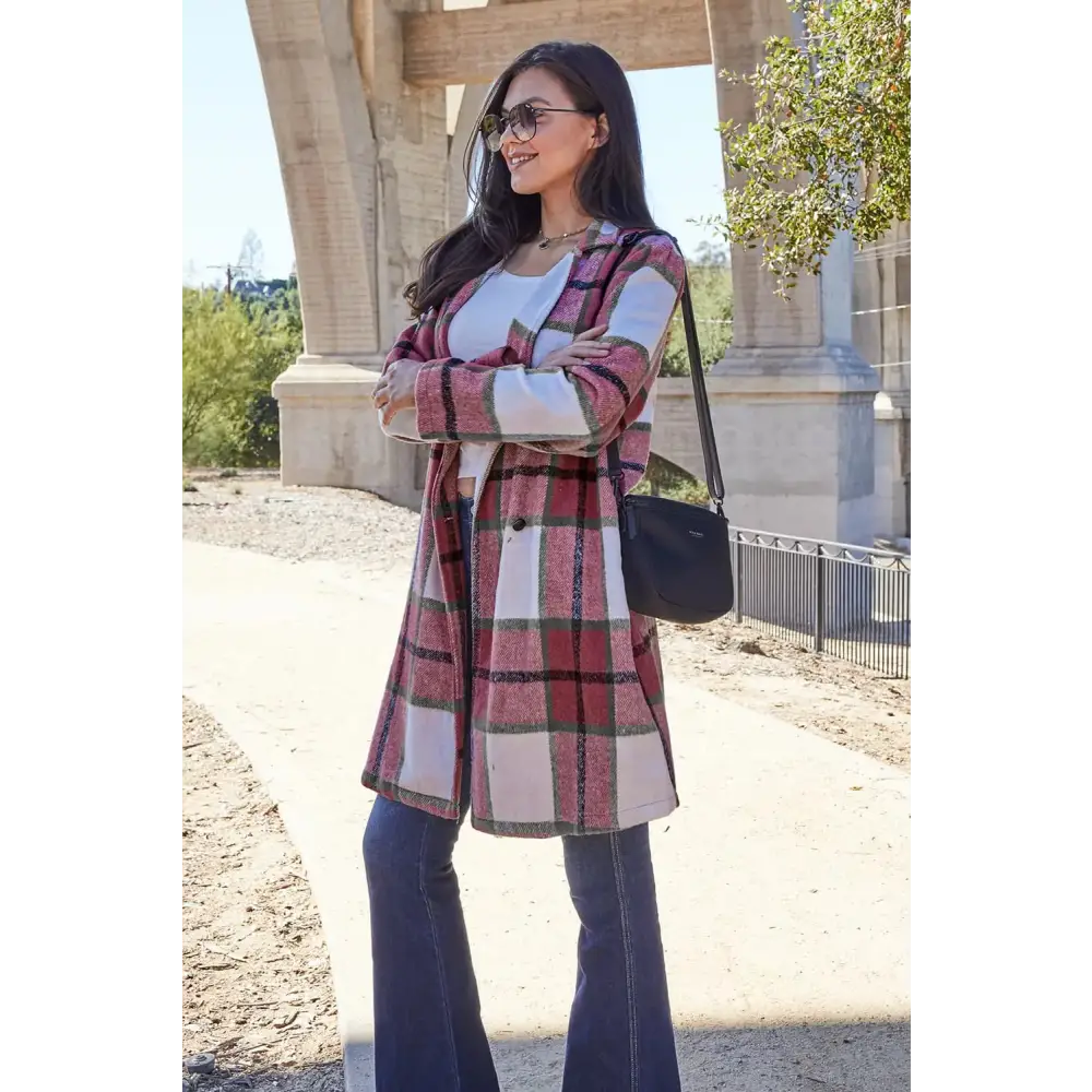 Plaid Button Up Lapel Collar Coat - KRIFFA 