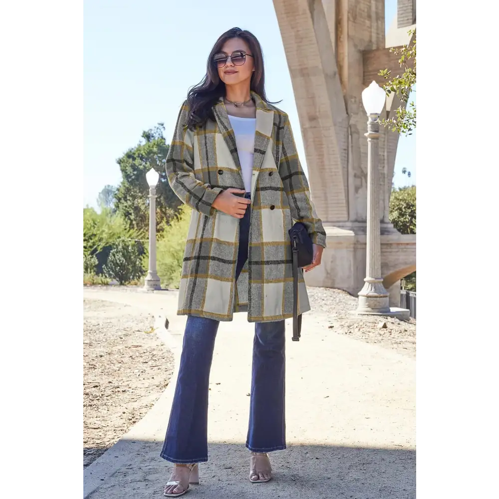 Plaid Button Up Lapel Collar Coat - KRIFFA 
