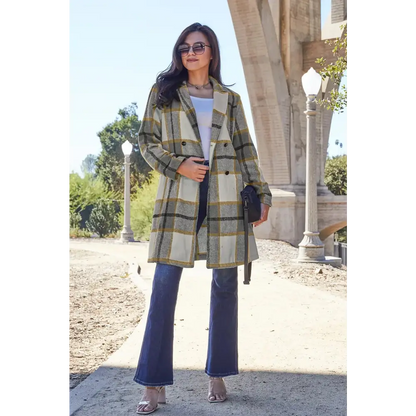 Plaid Button Up Lapel Collar Coat - KRIFFA 
