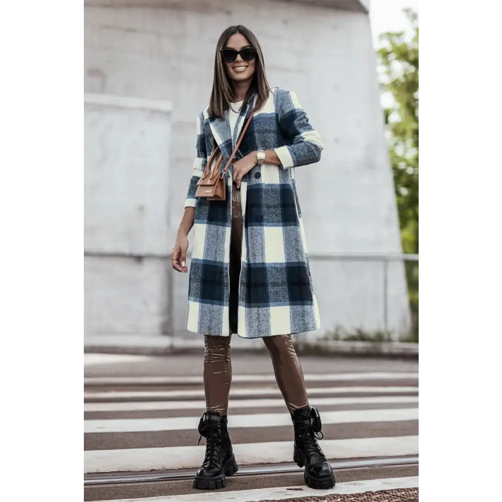 Plaid Button Up Lapel Collar Coat.