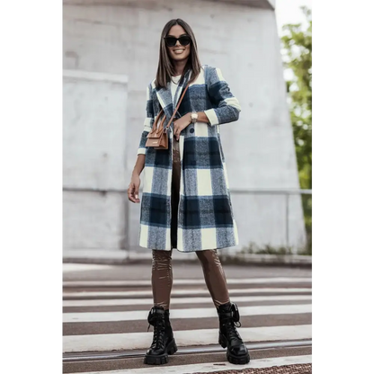 Plaid Button Up Lapel Collar Coat.