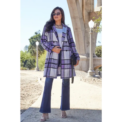 Plaid Button Up Lapel Collar Coat - KRIFFA 