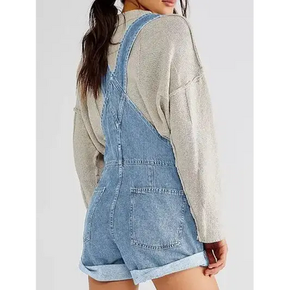 Pocketed Square Neck Wide Strap Denim Overalls.