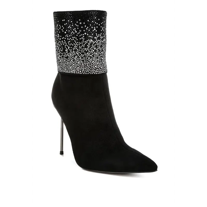 Podstar Rhinestones Embellished Foldover Boots.
