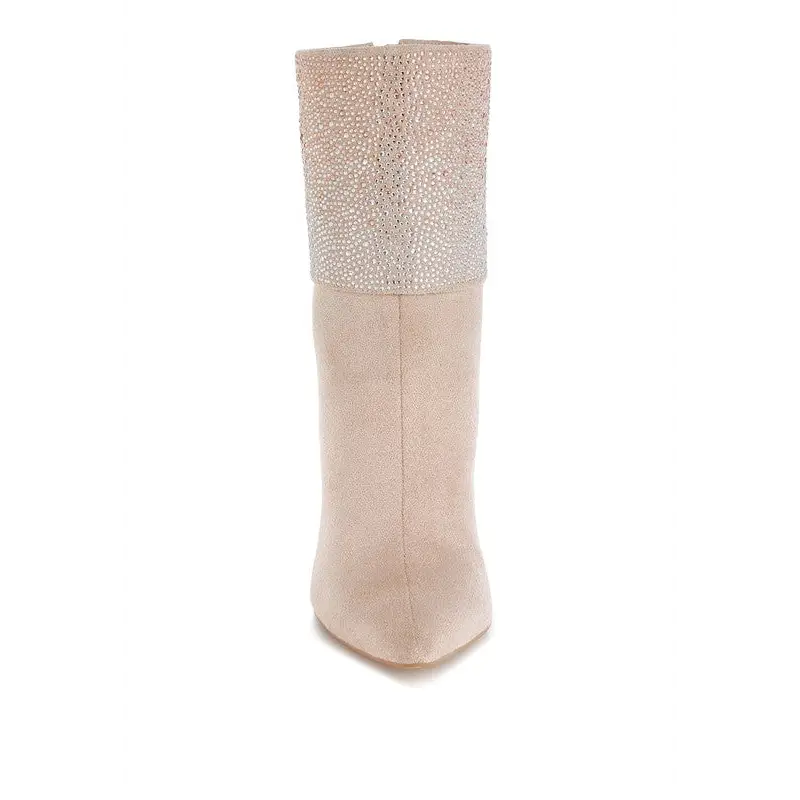 Podstar Rhinestones Embellished Foldover Boots.