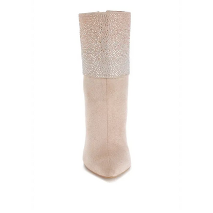 Podstar Rhinestones Embellished Foldover Boots.