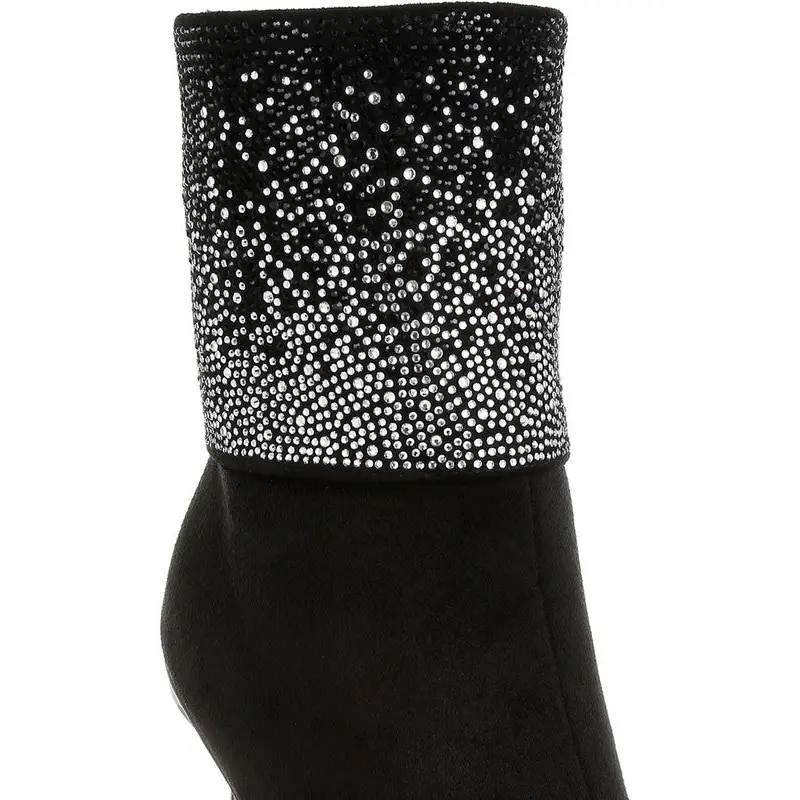 Podstar Rhinestones Embellished Foldover Boots.