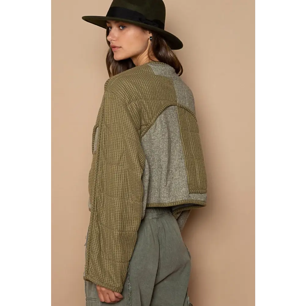 POL Quilted Knit Viding Detail Knit Patch Jacket.