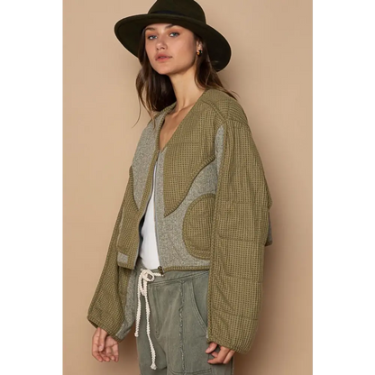 POL Quilted Knit Viding Detail Knit Patch Jacket.