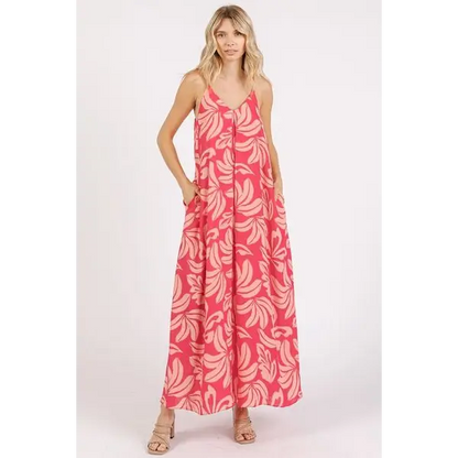 Printed V-Neck Maxi Cami Dress with Pockets.