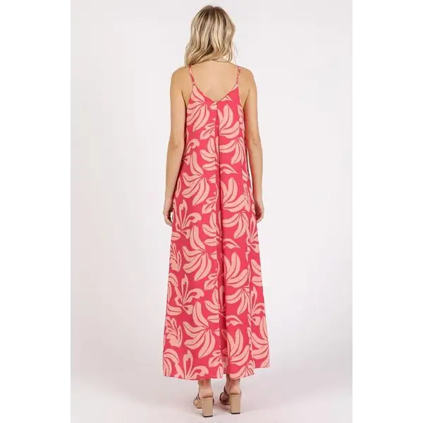 Printed V-Neck Maxi Cami Dress with Pockets.