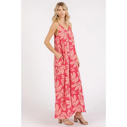 Printed V-Neck Maxi Cami Dress with Pockets.