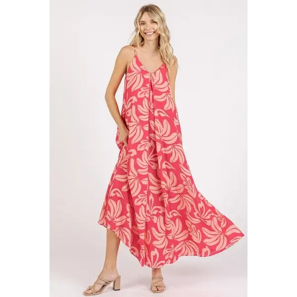 Printed V-Neck Maxi Cami Dress with Pockets.