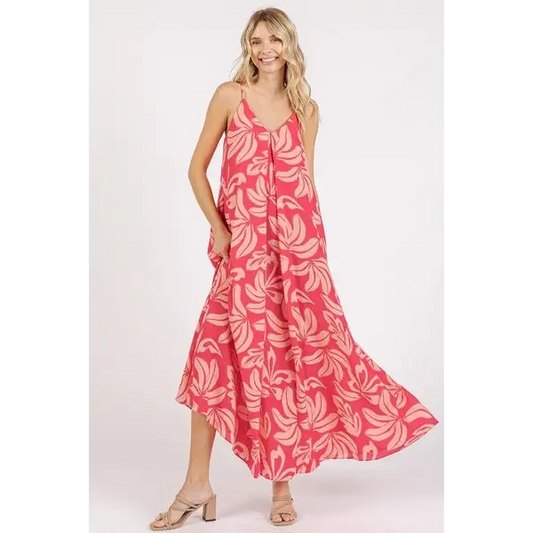 Printed V-Neck Maxi Cami Dress with Pockets.
