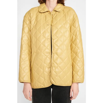 Quilted PU Leather Button Down Jacket.