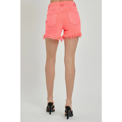 Raw Hem Asymmetrical Waist Denim Shorts.