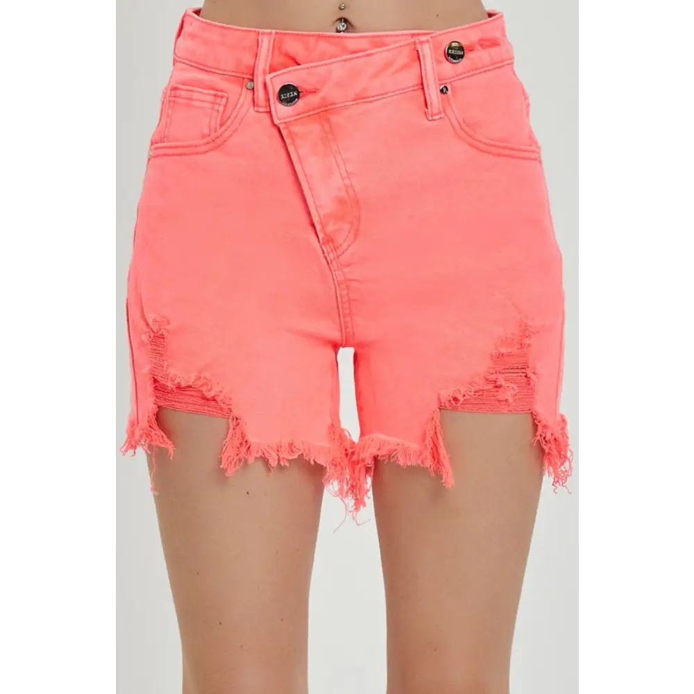 Raw Hem Asymmetrical Waist Denim Shorts.
