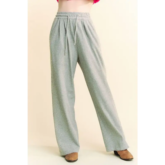 Rhinestone Elastic Waist Wide Leg Pants.